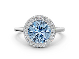 White gold Fancy Blue Round  Halo Diamond Engagement Ring with Solitaire Band and Four-Prong Setting_20