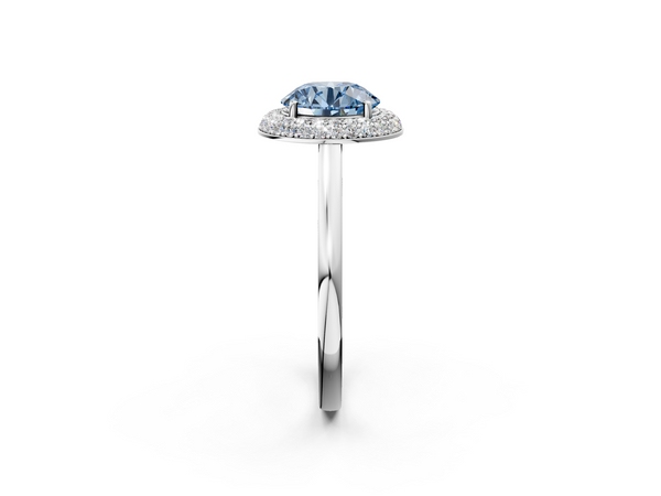 Platinum Fancy Blue Round  Halo Diamond Engagement Ring with Solitaire Band and Four-Prong Setting
