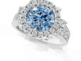 White gold Fancy Blue Round  Halo Diamond Engagement Ring with Split Shank and Four-Prong Setting_56