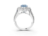 White gold Fancy Blue Round  Halo Diamond Engagement Ring with Split Shank and Prong Setting_124
