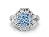 White gold Fancy Blue Round  Halo Diamond Engagement Ring with Split Shank and Prong Setting_130