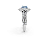 White gold Fancy Blue Round  Halo Diamond Engagement Ring with Split Shank and Prong Setting_132