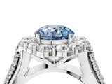White gold Fancy Blue Round  Halo Diamond Engagement Ring with Split Shank and Prong Setting_134