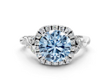 White gold Fancy Blue Round  Halo Diamond Engagement Ring with Vintage-Inspired Band and Four-Prong Setting_3