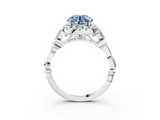 White gold Fancy Blue Round  Halo Diamond Engagement Ring with Vintage-Inspired Band and Four-Prong Setting_6