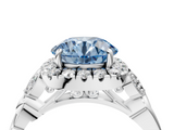 White gold Fancy Blue Round  Halo Diamond Engagement Ring with Vintage-Inspired Band and Four-Prong Setting_7