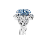 White gold Fancy Blue Round  Halo Diamond Engagement Ring with Vintage-Inspired Band and Four-Prong Setting_8