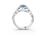 White gold Fancy Blue Round  Halo Diamond Floral Band with Four-Prong Setting_58