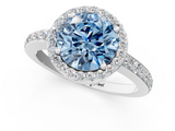 White gold Fancy Blue Round  Halo Diamond Pavé Band Ring with Prong Setting_16