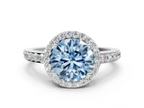 White gold Fancy Blue Round  Halo Diamond Pavé Band Ring with Prong Setting_20