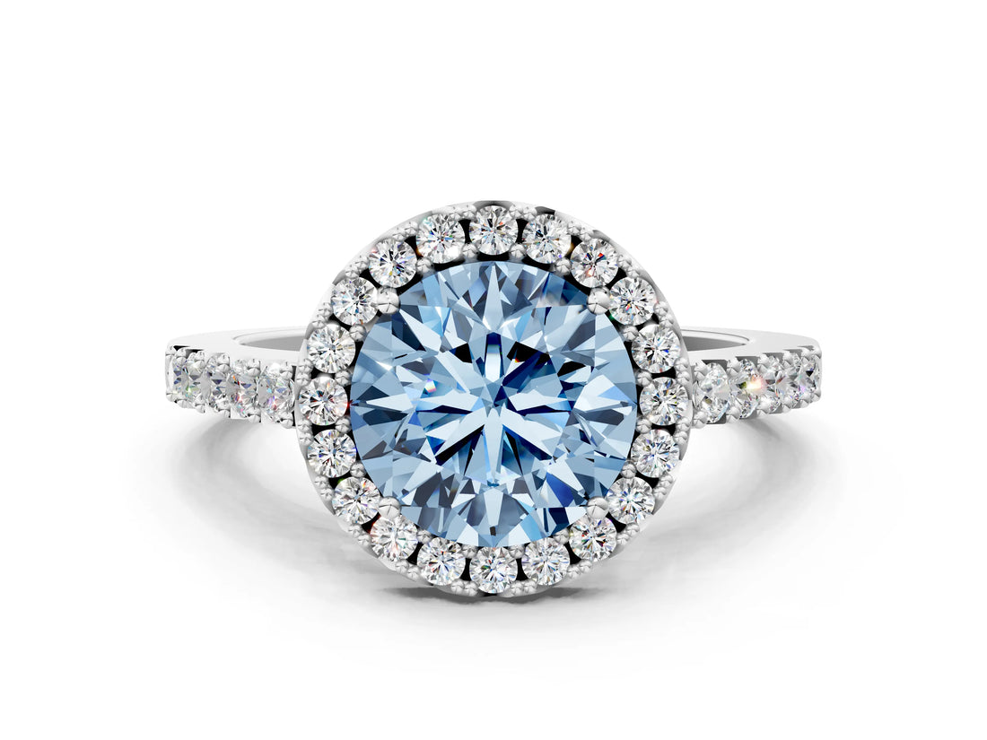 White gold Fancy Blue Round  Halo Diamond Pavé Solitaire Ring_57