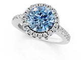 White gold Fancy Blue Round  Halo Diamond Pavé Solitaire Ring_60