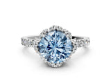 White gold Fancy Blue Round  Halo Diamond Pave Band Ring with Four-Prong Setting_15