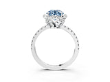 White gold Fancy Blue Round  Halo Diamond Pave Band Ring with Four-Prong Setting_18