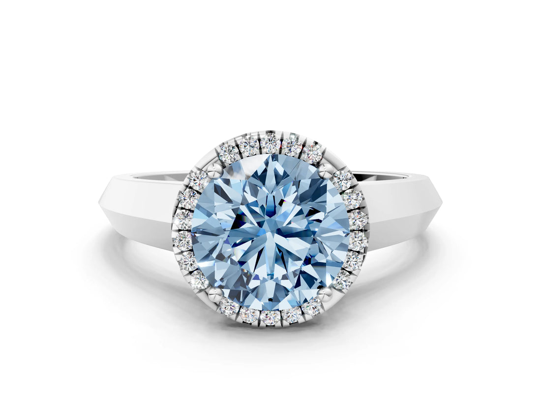 White gold Fancy Blue Round  Halo Diamond Ring with Cathedral Band and Four-Prong Setting_71
