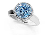 White gold Fancy Blue Round  Halo Diamond Ring with Cathedral Band and Four-Prong Setting_74