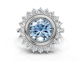 White gold Fancy Blue Round  Halo Diamond Ring with Milgrain Edge and Round Prong Setting_38