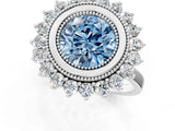 White gold Fancy Blue Round  Halo Diamond Ring with Milgrain Edge and Round Prong Setting_39