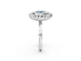 White gold Fancy Blue Round  Halo Diamond Ring with Milgrain Edge and Round Prong Setting_40