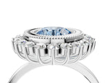 White gold Fancy Blue Round  Halo Diamond Ring with Milgrain Edge and Round Prong Setting_42