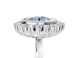 White gold Fancy Blue Round  Halo Diamond Ring with Milgrain Edge and Round Prong Setting_43