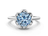 White gold Fancy Blue Round  Halo Diamond Ring with Round Cluster Setting, Solitaire Band, and Four-Prong Setting_49