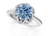 White gold Fancy Blue Round  Halo Diamond Ring with Round Cluster Setting, Solitaire Band, and Four-Prong Setting_50