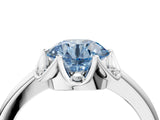 White gold Fancy Blue Round  Halo Diamond Ring with Round Cluster Setting, Solitaire Band, and Four-Prong Setting_53