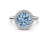 White gold Fancy Blue Round  Halo Diamond Solitaire with Pavé Band and Four-Prong Setting_103