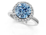 White gold Fancy Blue Round  Halo Diamond Solitaire with Pavé Band and Four-Prong Setting_105