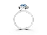 White gold Fancy Blue Round  Halo Diamond Solitaire with Pavé Band and Four-Prong Setting_106
