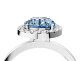White gold Fancy Blue Round  Halo Diamond Solitaire with Pavé Band and Four-Prong Setting_107