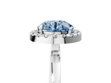 White gold Fancy Blue Round  Halo Diamond Solitaire with Pavé Band and Four-Prong Setting_109