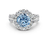 White gold Fancy Blue Round  Halo Diamond Split Shank Engagement Ring with Prong Setting_159