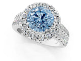 White gold Fancy Blue Round  Halo Diamond Split Shank Engagement Ring with Prong Setting_160