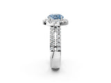 White gold Fancy Blue Round  Halo Diamond Split Shank Engagement Ring with Prong Setting_161