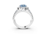 White gold Fancy Blue Round  Halo Diamond Split Shank Engagement Ring with Prong Setting_162