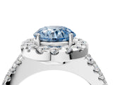 White gold Fancy Blue Round  Halo Diamond Split Shank Engagement Ring with Prong Setting_163