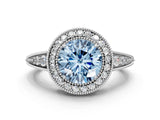 White gold Fancy Blue Round  Halo Diamond Split Shank Ring with Milgrain Detail_49