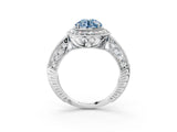 White gold Fancy Blue Round  Halo Diamond Split Shank Ring with Milgrain Detail_52