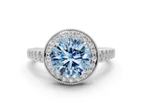 White gold Fancy Blue Round  Halo Milgrain Solitaire with Bezel Set Side Stones and Pave Band_32