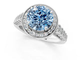 White gold Fancy Blue Round  Halo Milgrain Solitaire with Bezel Set Side Stones and Pave Band_33