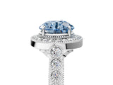 White gold Fancy Blue Round  Halo Milgrain Solitaire with Bezel Set Side Stones and Pave Band_37