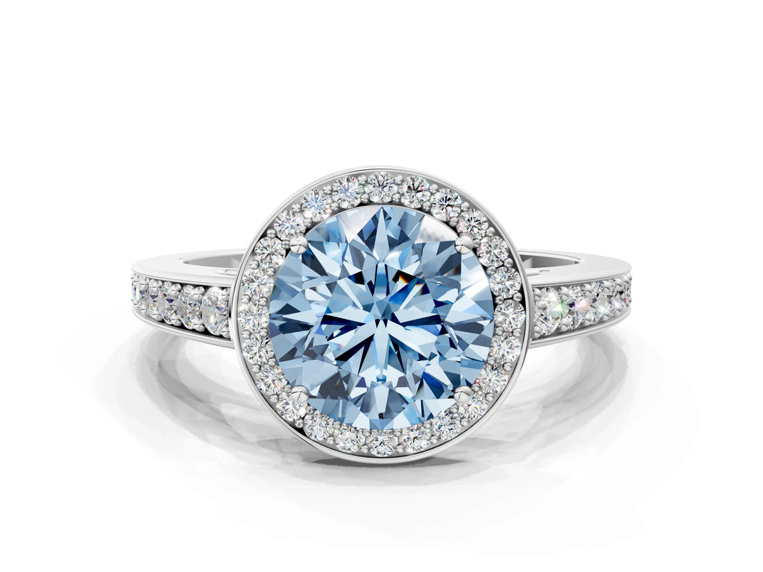 White gold Fancy Blue Round  Halo Pavé Diamond Engagement Ring with Bezel Setting_66