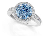 White gold Fancy Blue Round  Halo Pavé Diamond Engagement Ring with Bezel Setting_67