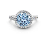 White gold Fancy Blue Round  Halo Pavé Diamond Engagement Ring with Four-Prong Setting_159