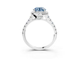 White gold Fancy Blue Round  Halo Pavé Diamond Engagement Ring with Four-Prong Setting_162