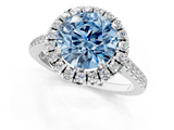 White gold Fancy Blue Round  Halo Pavé Diamond Engagement Ring with Four-Prong Setting_4