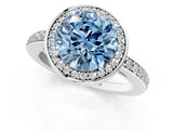 White gold Fancy Blue Round  Halo Pave Band Solitaire Ring with Prong Setting_66