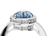 White gold Fancy Blue Round  Halo Pave Band Solitaire Ring with Prong Setting_69